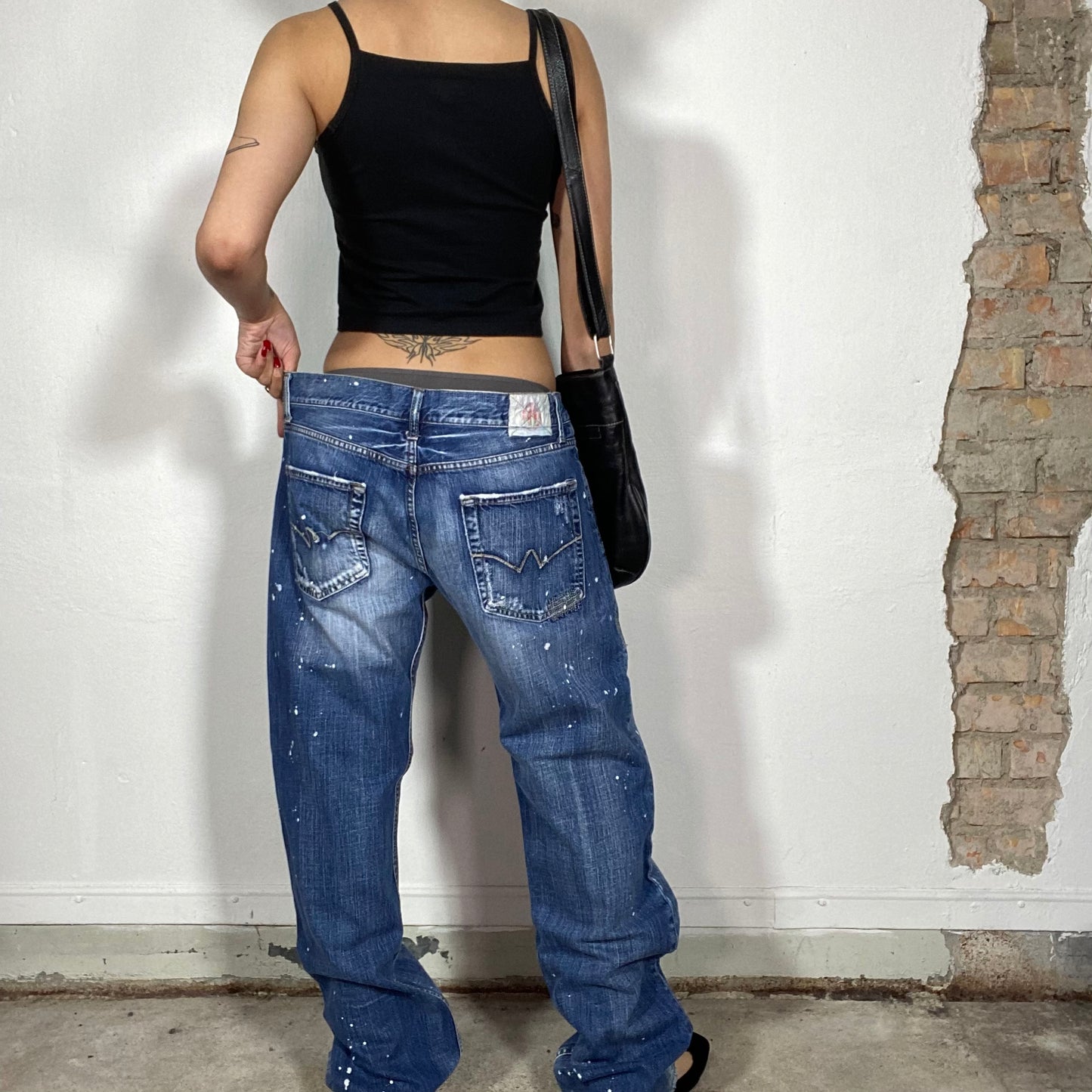 Vintage 90's Streetstyle Boyfriend Jeans with Paint Splash Look (M)