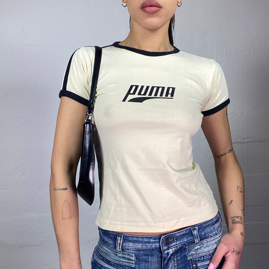 Vintage 2000's Puma Downtown Girl Beige Top with Black Brand Lettering Print (S)