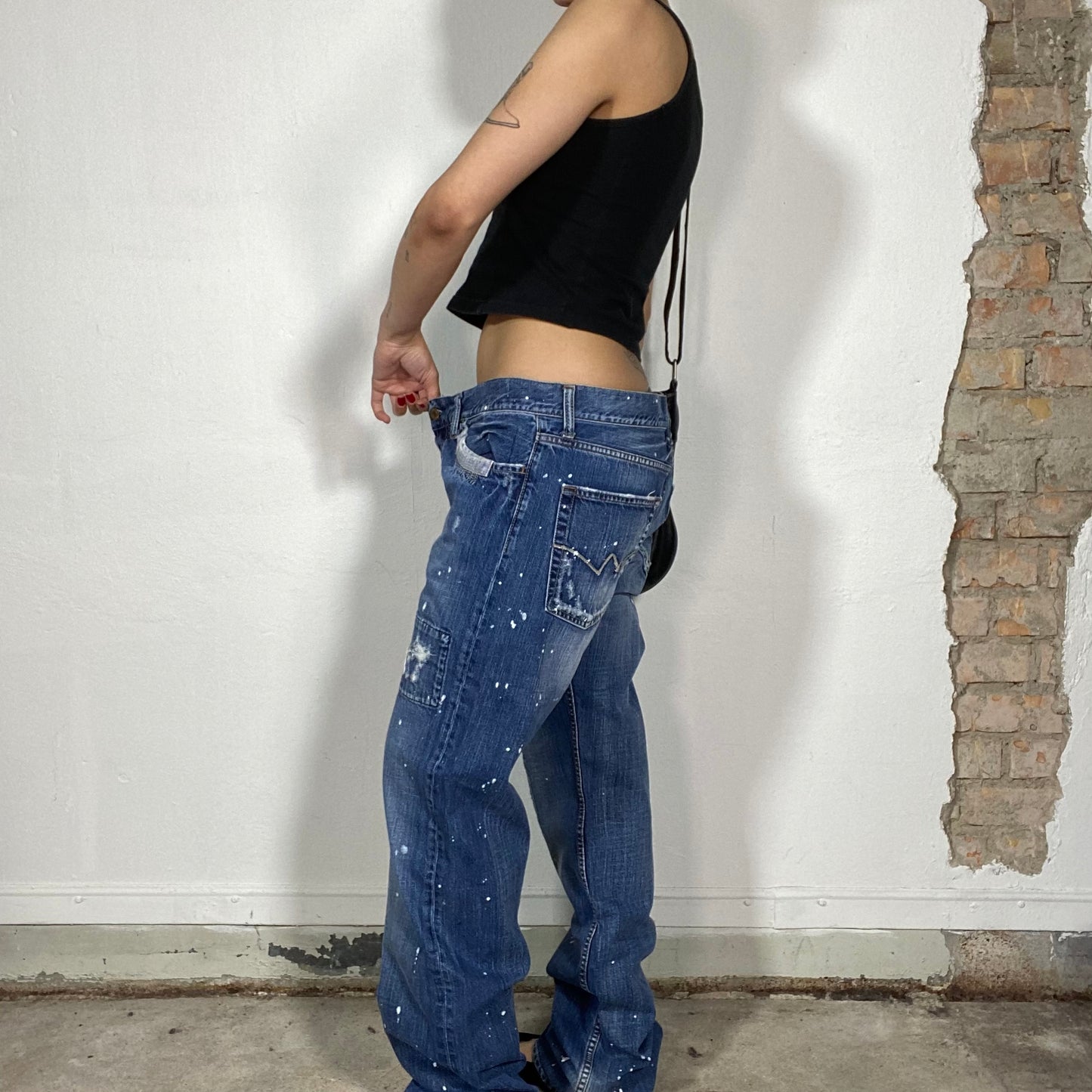 Vintage 90's Streetstyle Boyfriend Jeans with Paint Splash Look (M)