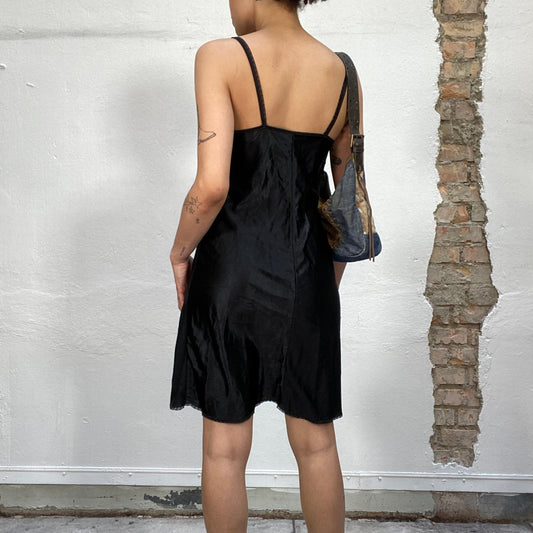 Vintage 2000's Seethrough Mini Black Cami Dress with Lace Detail (S/M)