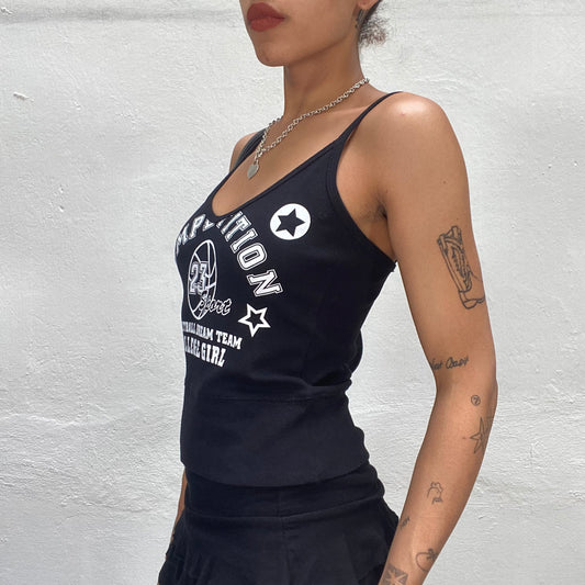 Vintage 2000's Sporty Black Cami Top with "Basketball College Girl" Print (S)