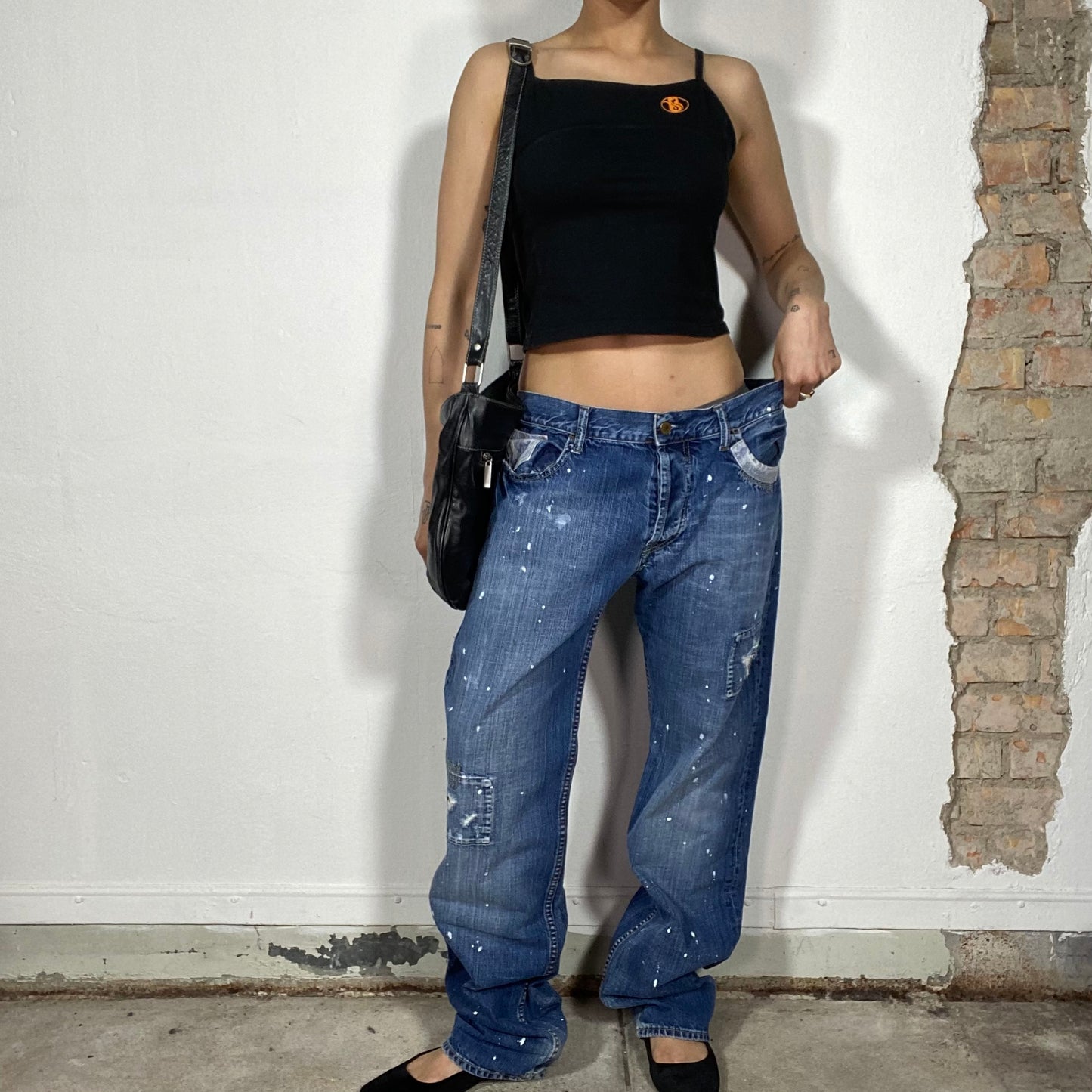 Vintage 90's Streetstyle Boyfriend Jeans with Paint Splash Look (M)