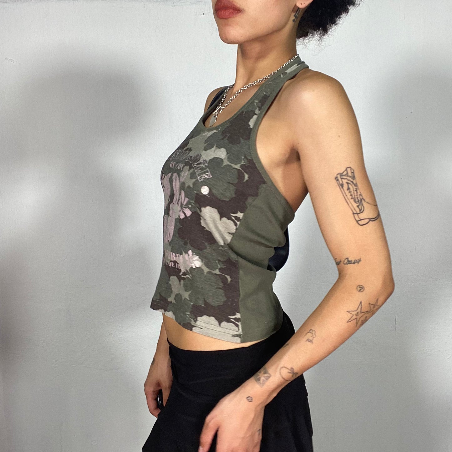 Vintage 2000's Streetstyle Camo Halter Neck Top with '3' Print (S)