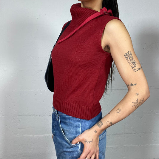 Vintage 2000's Techwear Girl Red Highneck Vest with Asymmetric Cut Detail (S/M)