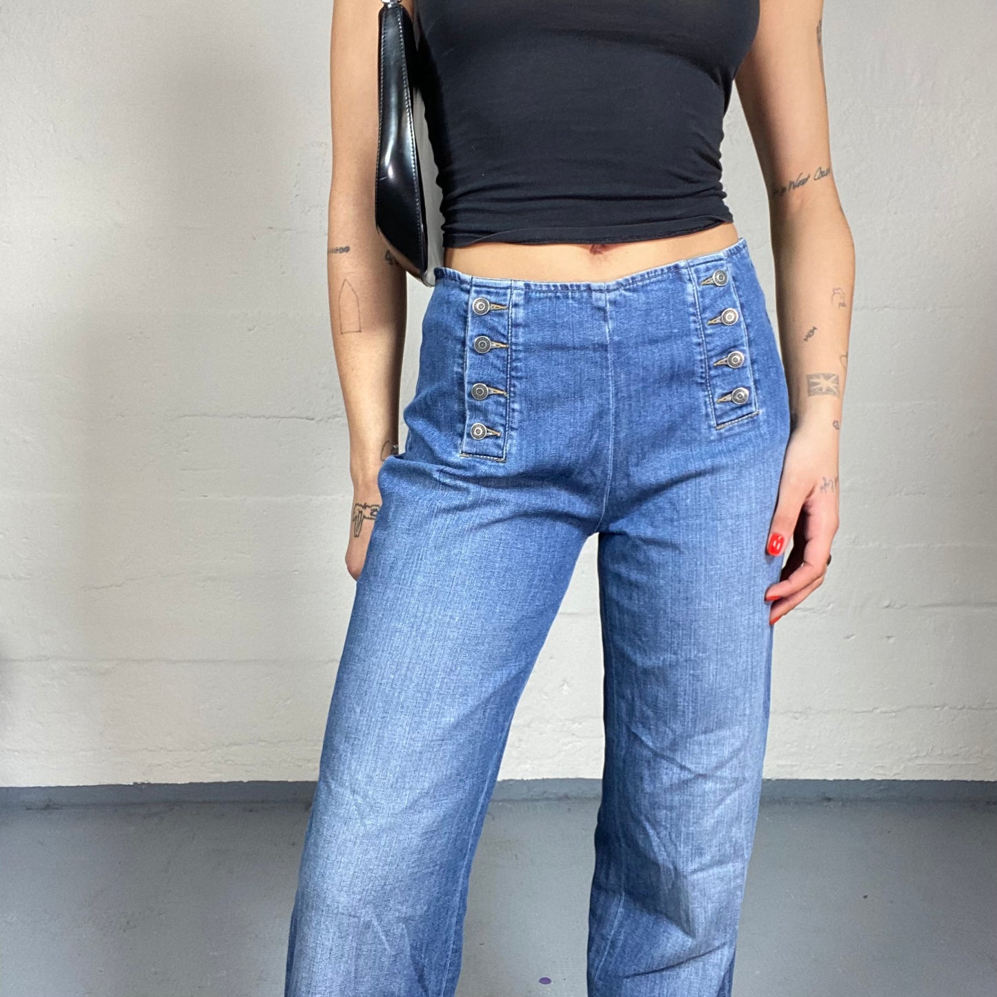 Vintage 90's Trussardi Jeans Downtown Girl White High Waist Pants with Double Button Up Detail (S)