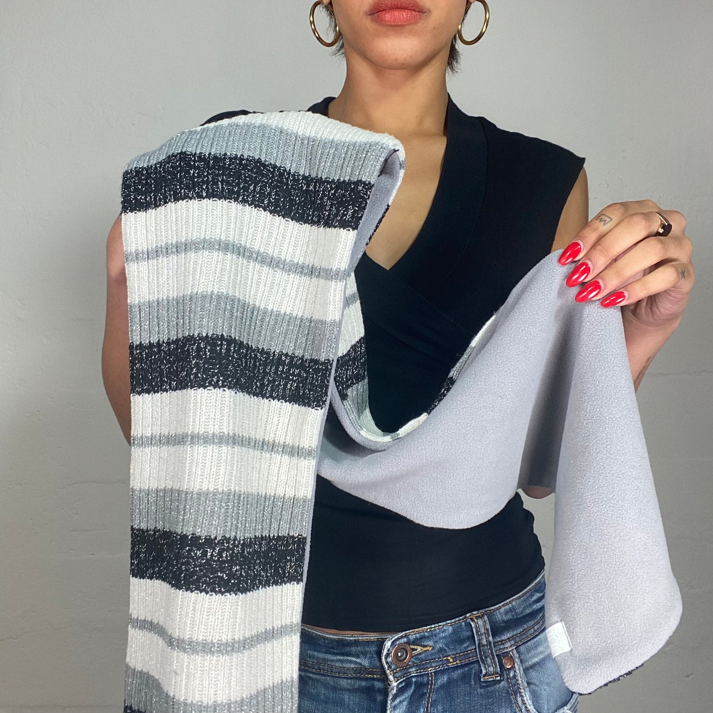Vintage 2000's Rachel Green Black and White Striped Glittery Scarf