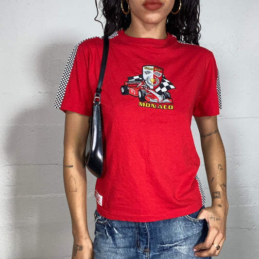 Vintage 2000's Sporty Girl Red Top with "Monaco Grand Prix" and Race Car Print (S)