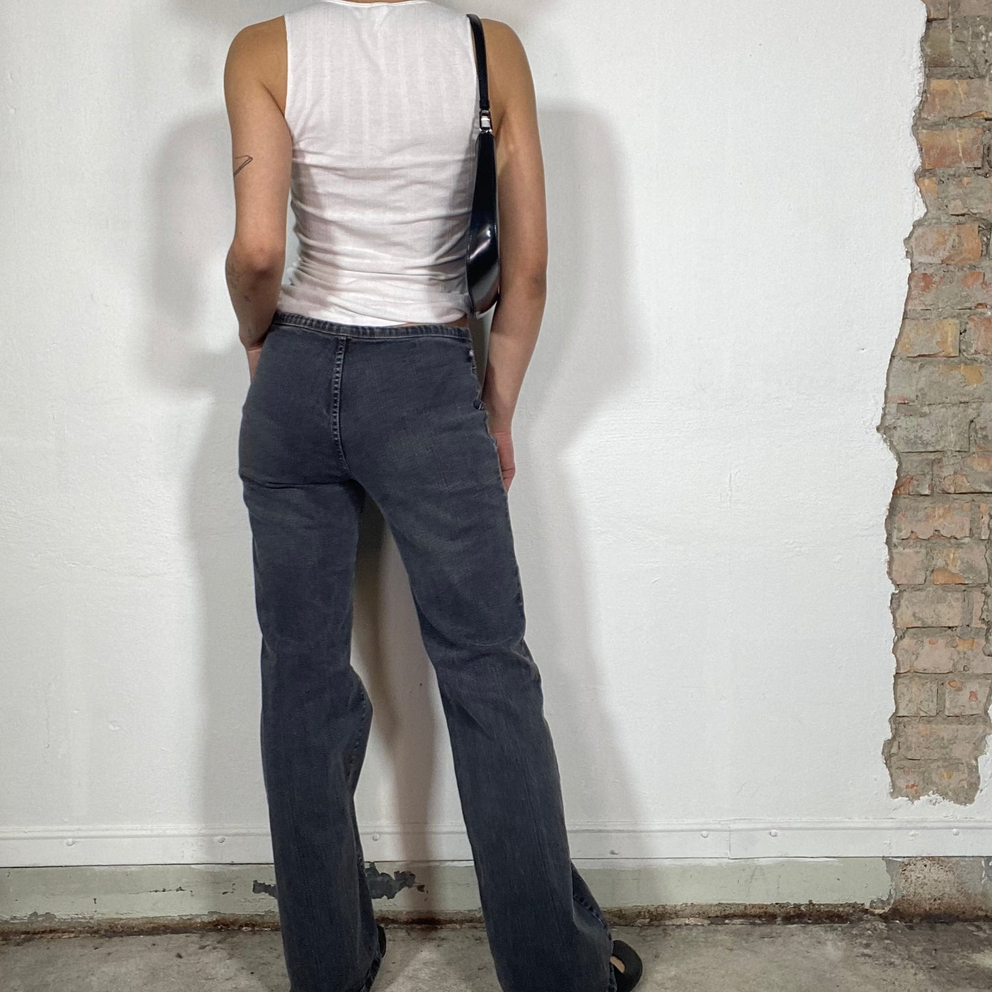 Vintage 2000's Grunge Grey Jeans with Seam Pattern Detail (M)