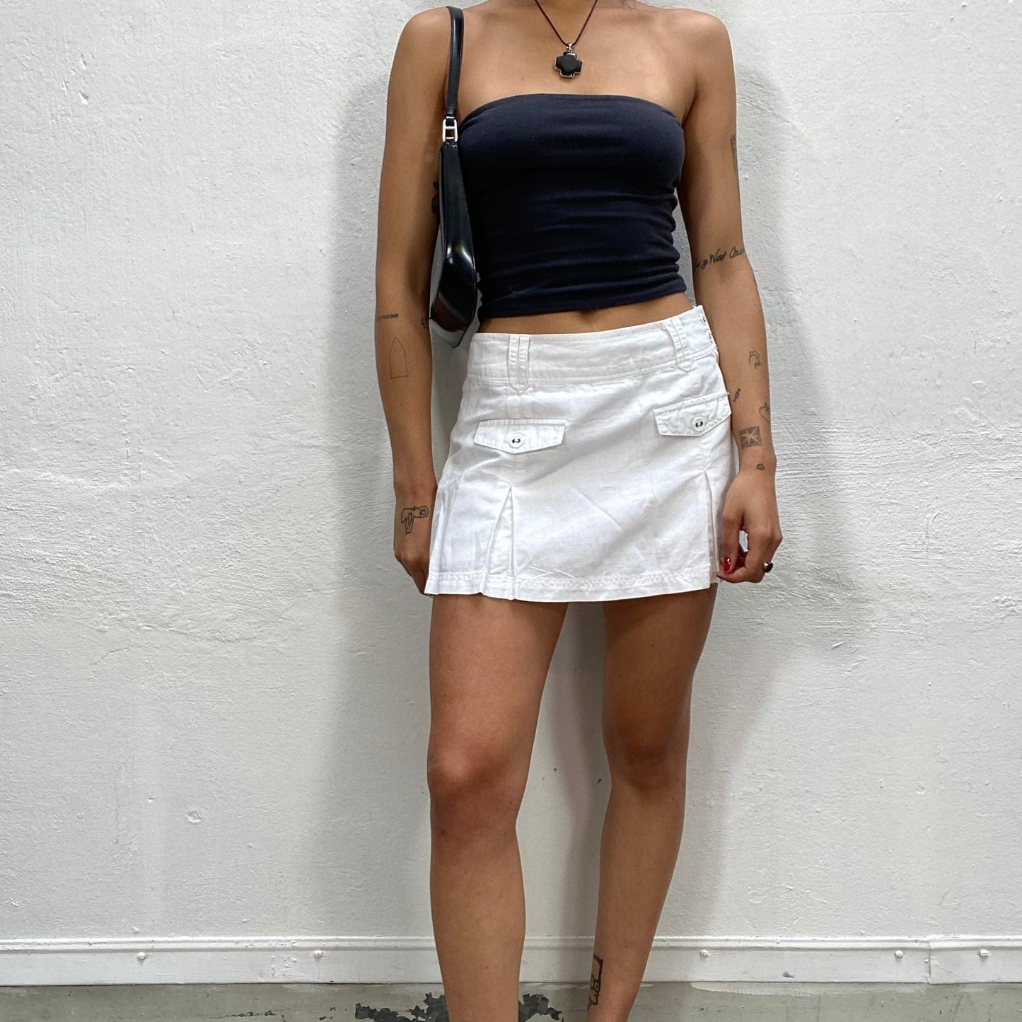 Vintage 2000's Summer White Linen Skirt Shorts with Buckle Detail (S)