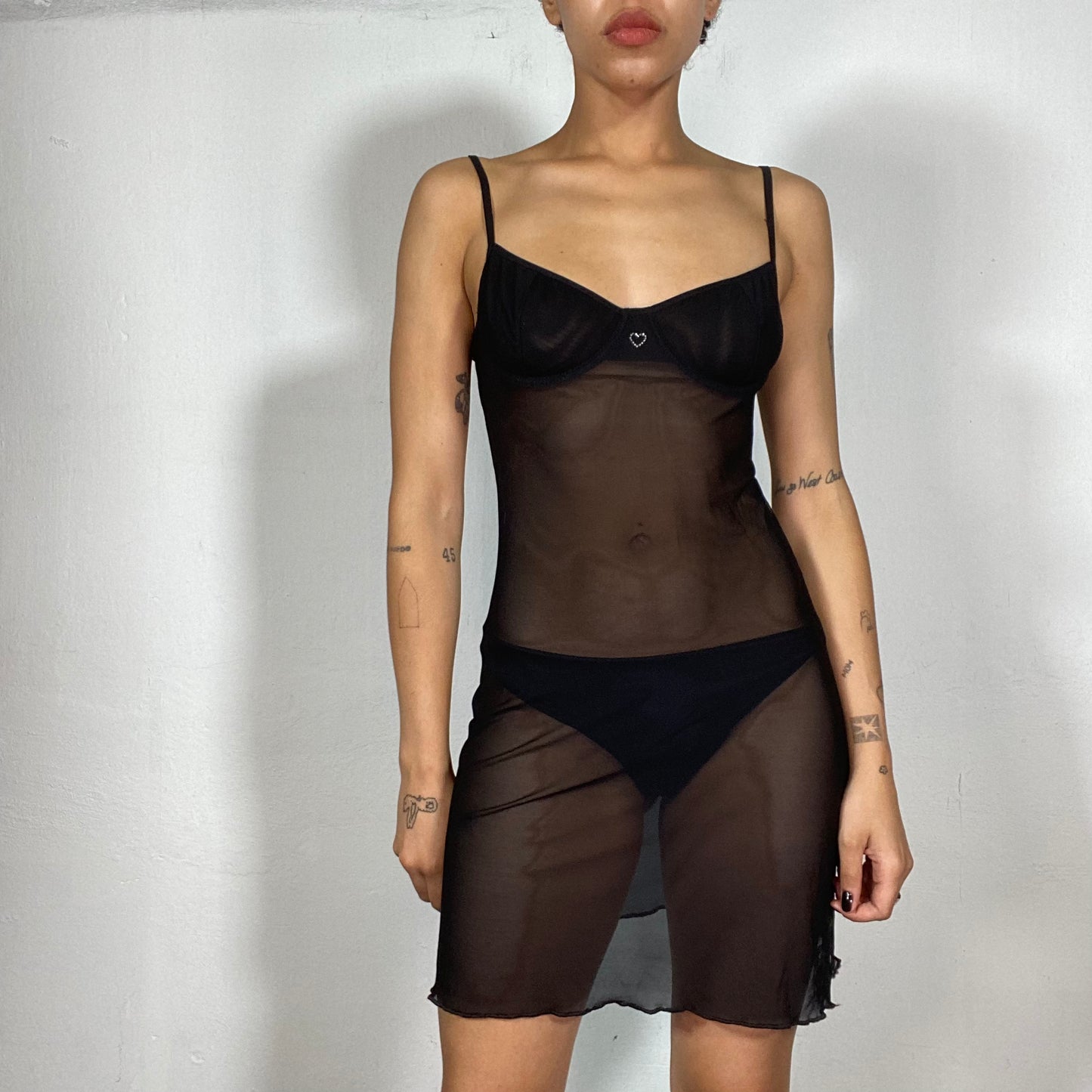 Vintage 2000's Lingerie Black Mesh Bra Dress (S)