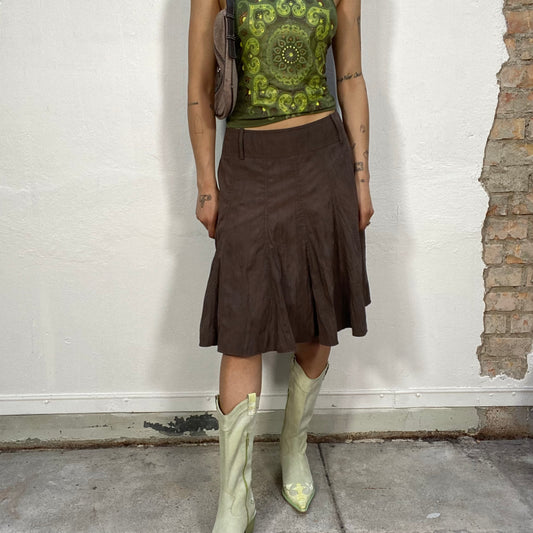 Vintage 2000's Indie Brown A-Line Midi Skirt with Belt Loops (S/M)