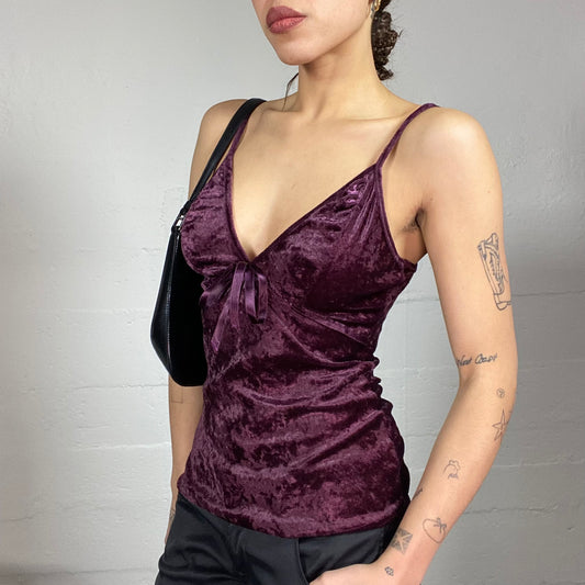 Vintage 90's Vamp Goth Burdeos Velvet Top with Ribbon Detail (S/M)