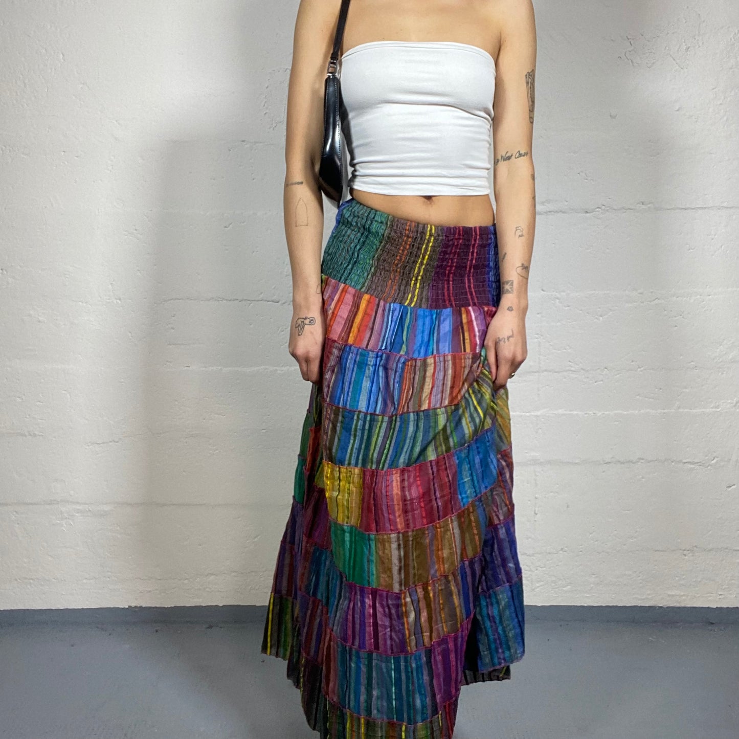 Vintage 2000's Boho Girl Maxi Skirt with Patched Colour Gradient Detail (S)