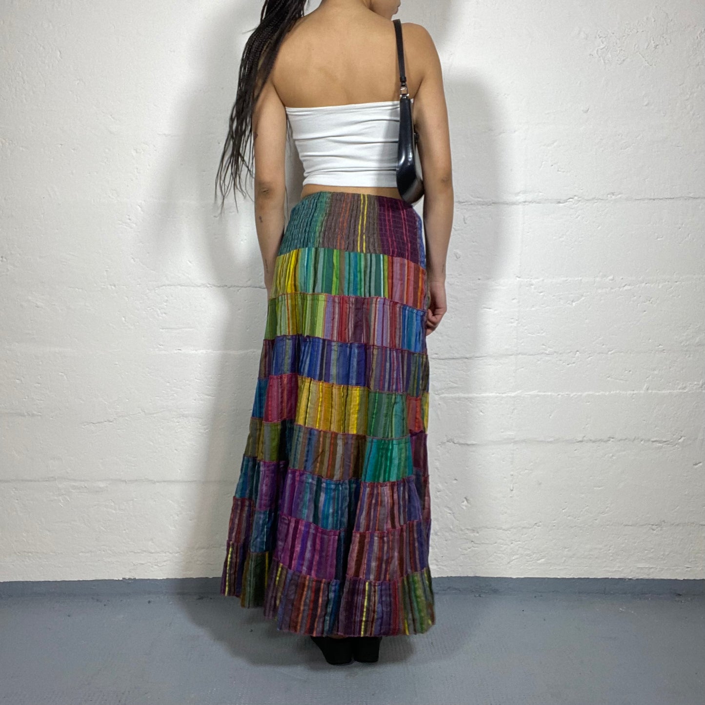 Vintage 2000's Boho Girl Maxi Skirt with Patched Colour Gradient Detail (S)