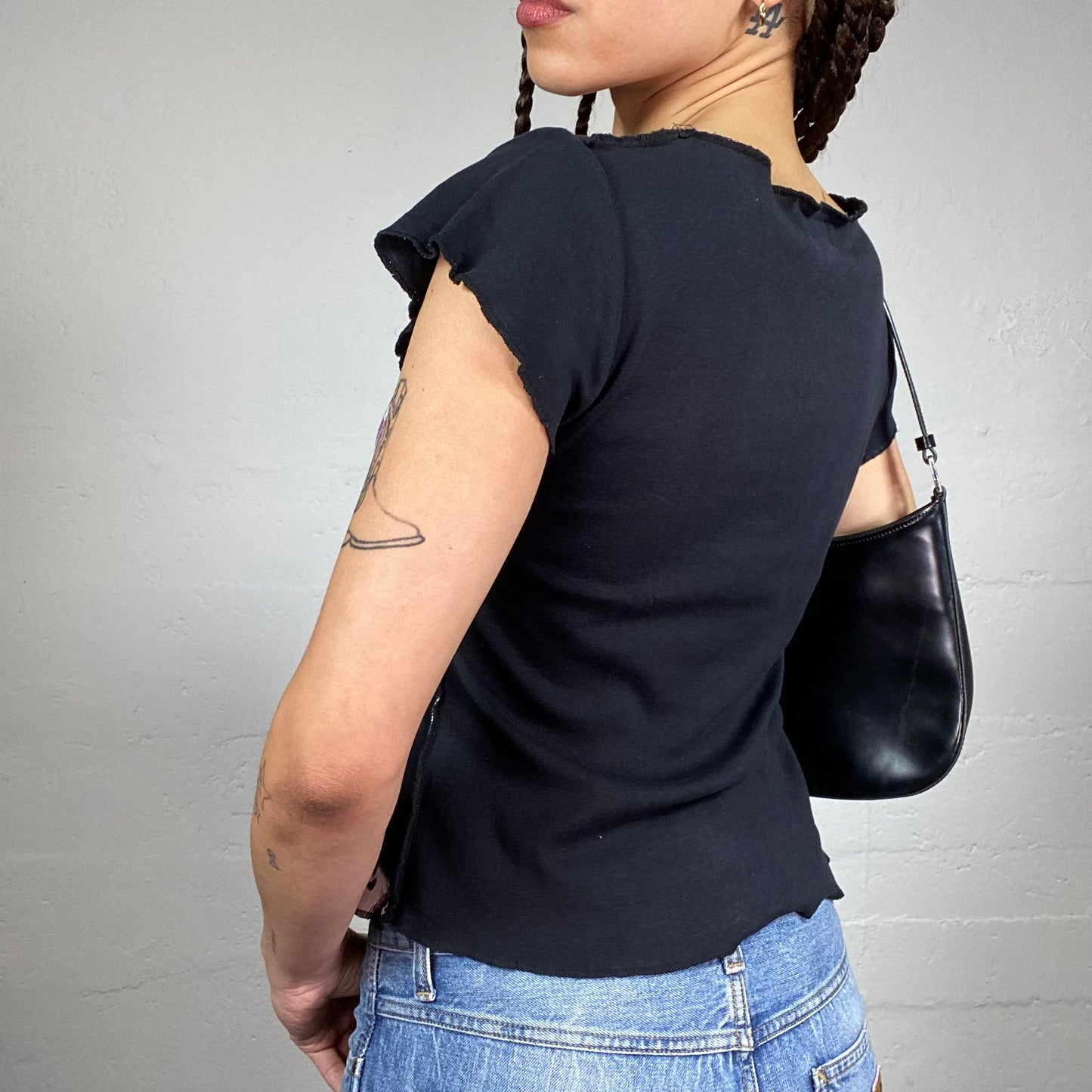 Vintage 2000's Sleaze Black Top with Pink Mixed Typography Print (S/M)