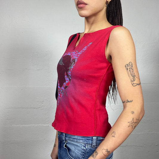 Vintage 2000's Downtown Girl Red Top with Hip Hop Singer Side Profile Print (M)