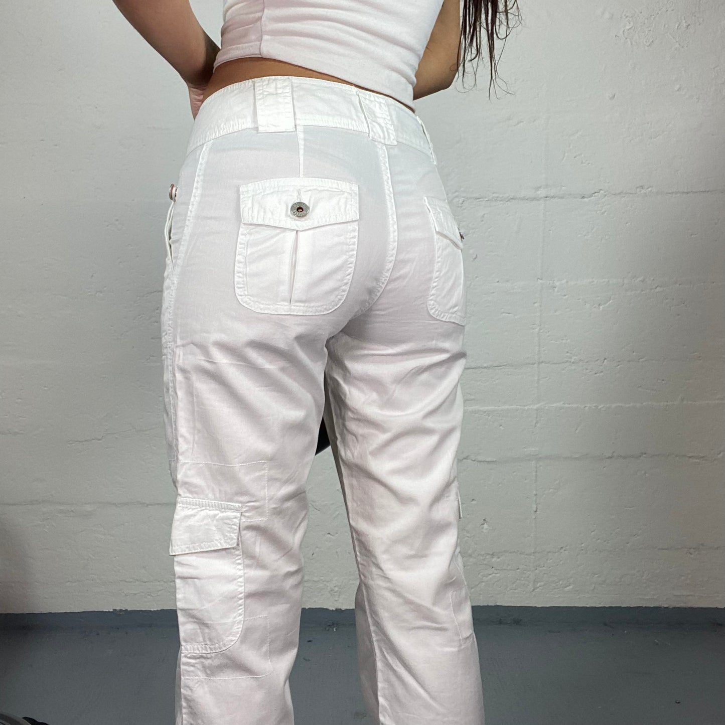 Vintage 2000's Cyber White Cargo Pants with Big Pocket Detail (S)