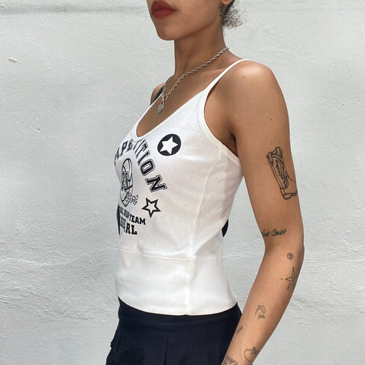 Vintage 2000's Sporty White Top with "Basketball College Girl" Print (S)