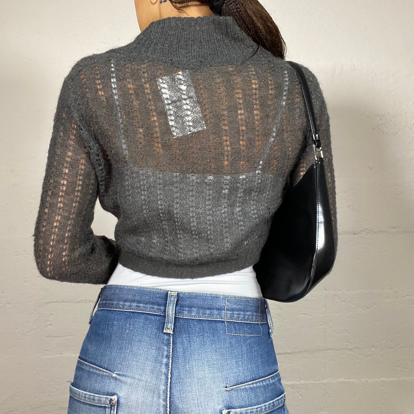 Vintage 2000's Archive Grey Knit Bolero with Fringes Detail (M)