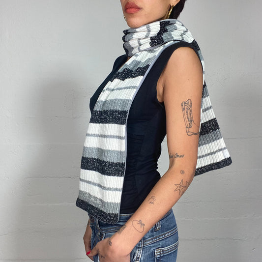 Vintage 2000's Rachel Green Black and White Striped Glittery Scarf