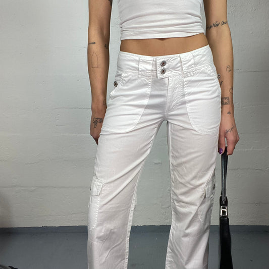 Vintage 2000's Cyber White Cargo Pants with Big Pocket Detail (S)