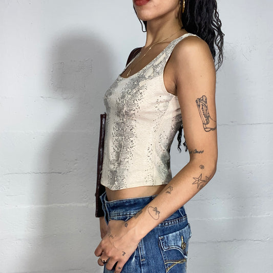 Vintage 2000's Downtown Girl Beige Corset Top with Serpent Print (S/M)