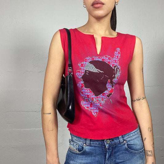 Vintage 2000's Downtown Girl Red Top with Hip Hop Singer Side Profile Print (M)