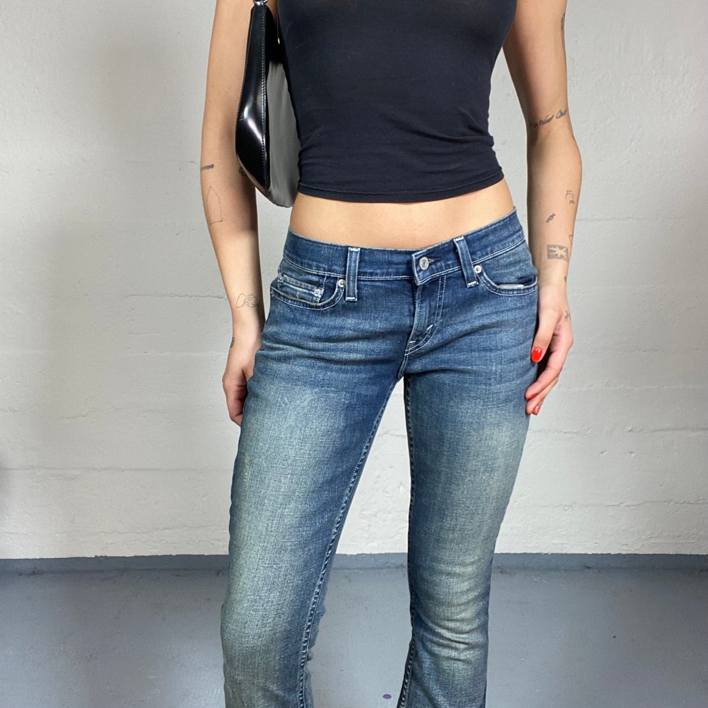 Vintage 90's Levi's Downtown Girl Washed Out Denim Jeans with Flared Cut Detail (S)