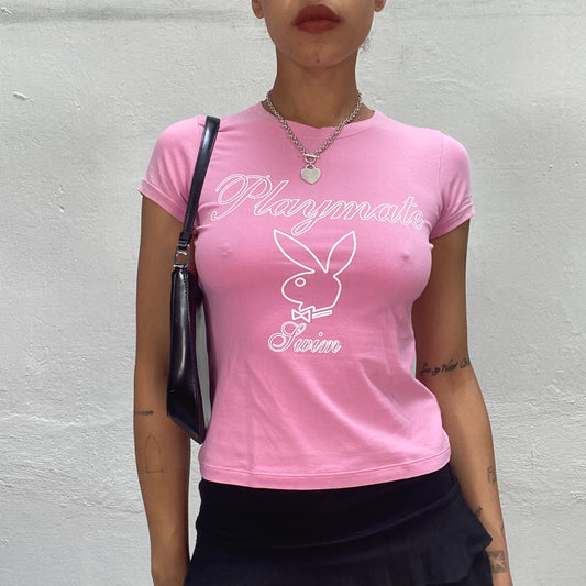 Vintage 2000's Playboy Pink Shirt with White Logo Print (S)