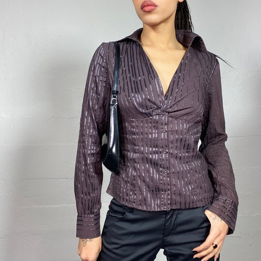 Vintage 2000's Model Off Duty Brown Button Up Shirt with Satined Pinstripes (S)