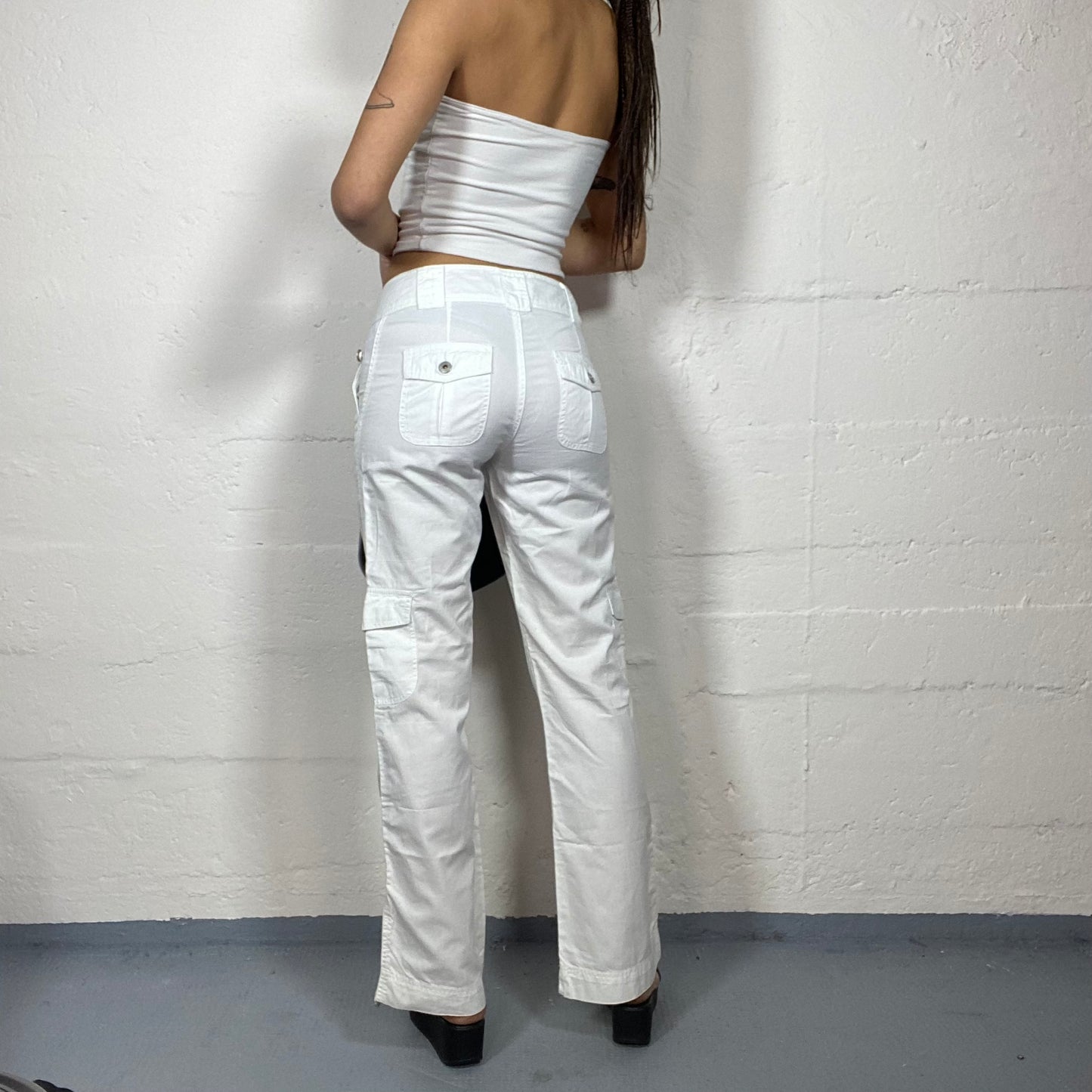 Vintage 2000's Cyber White Cargo Pants with Big Pocket Detail (S)