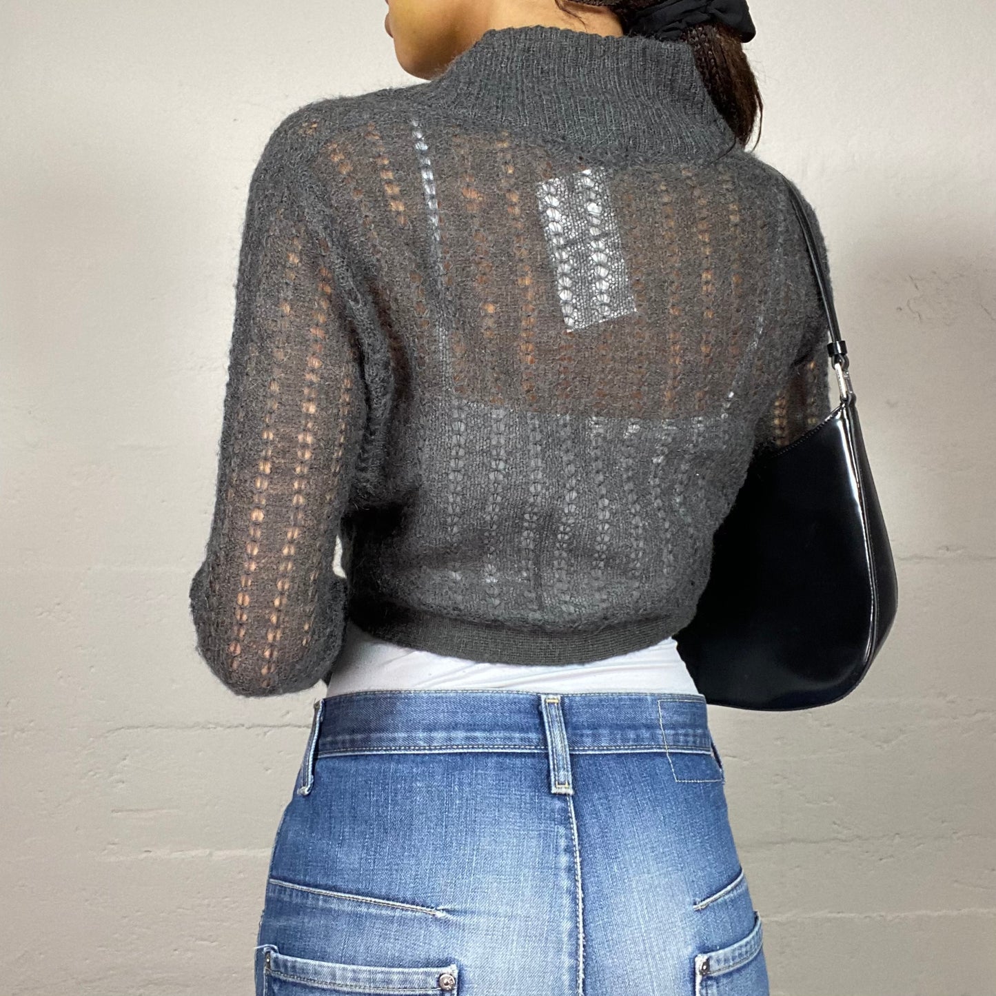 Vintage 2000's Archive Grey Knit Bolero with Fringes Detail (M)