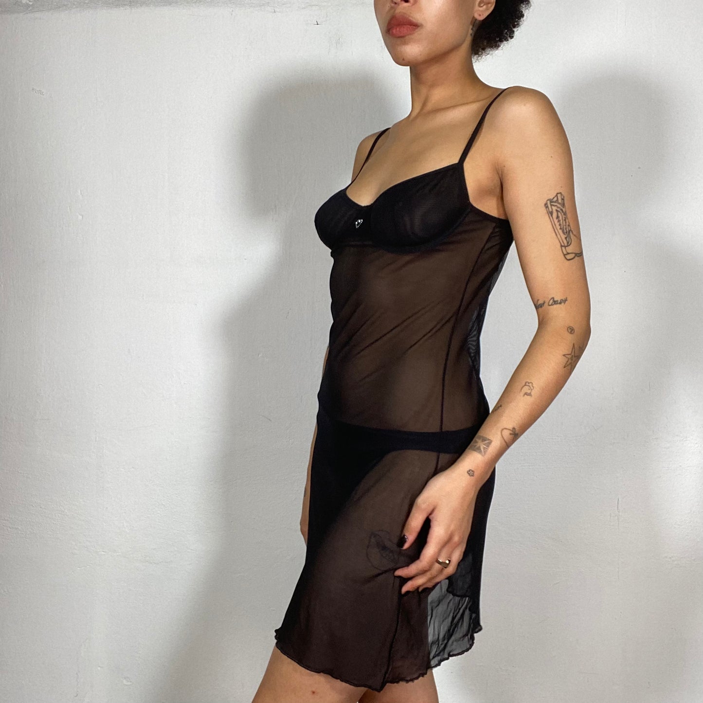 Vintage 2000's Lingerie Black Mesh Bra Dress (S)