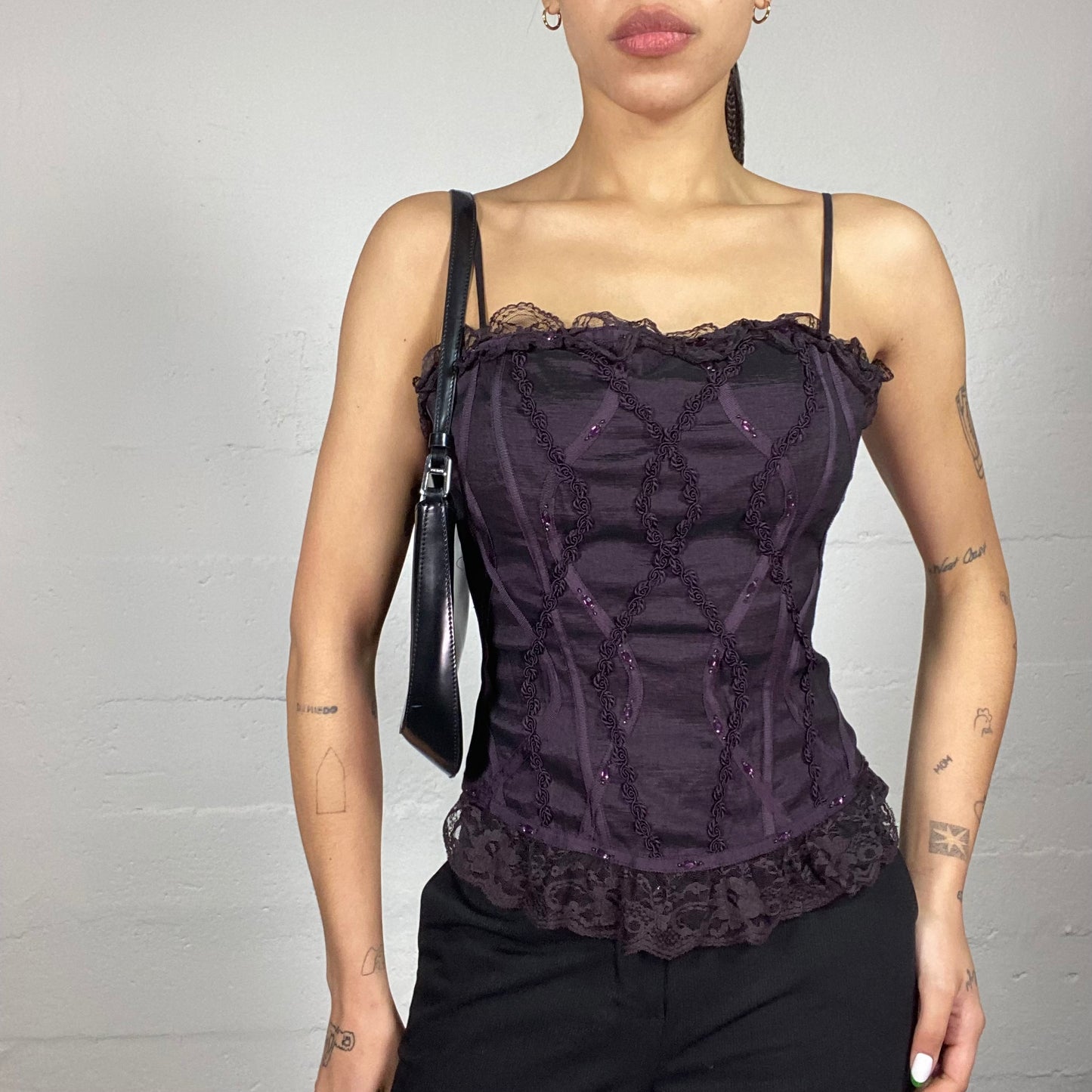 Vintage 90's Vamp Goth Purple Off Shoulder Corset Top with Rosettes Tr – Michelle  Tamar