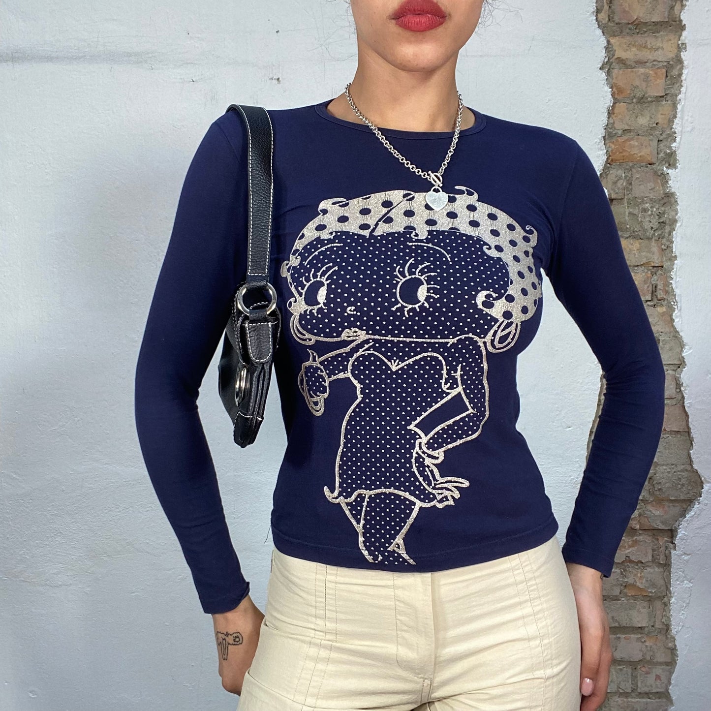 Vintage 2000's Betty Boop Navy Blue Longsleeve with Betty Print (S)