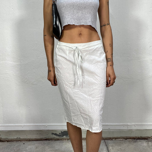 Vintage 2000's Soft Girl White Midi Skirt with Slits and Tie Detail (S)