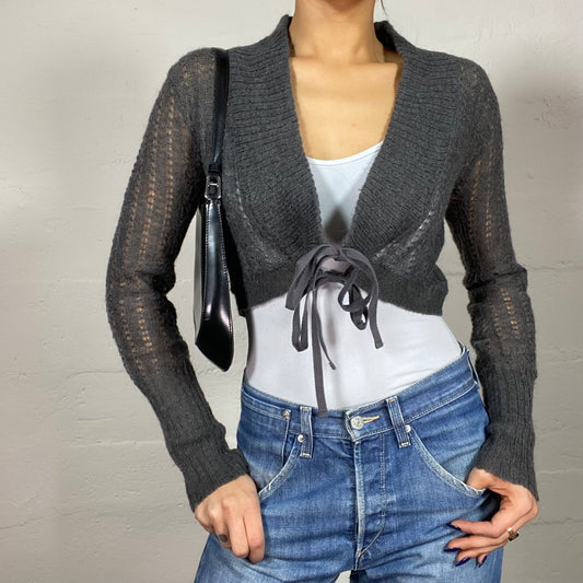 Vintage 2000's Archive Grey Knit Bolero with Fringes Detail (M)