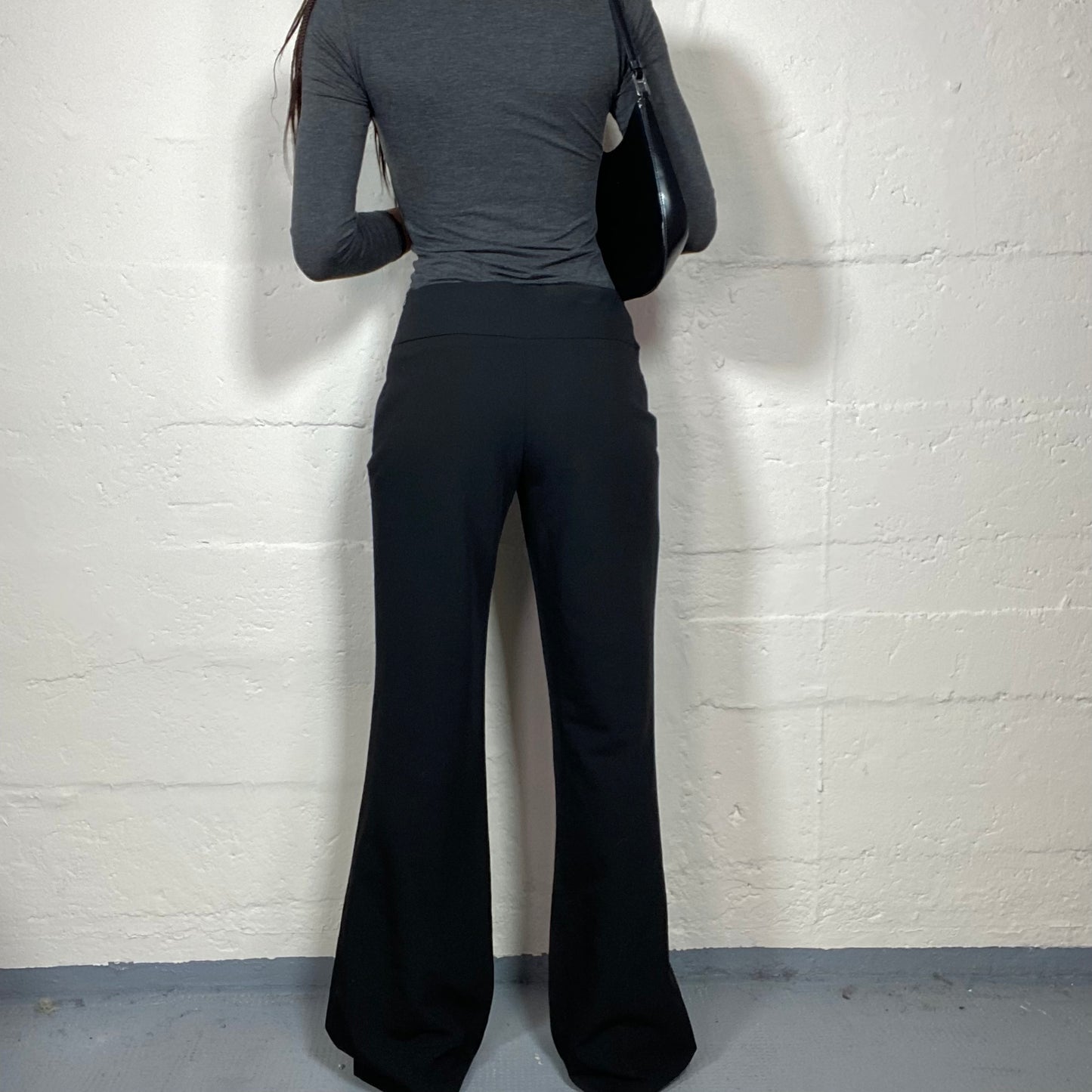 Vintage 2000's Corpcore Black High Waist Office Pants with Flared Cut (S)