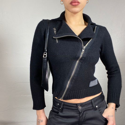 Vintage 2000's Pepe Jeans Downtown Girl Black Crossed Zip Up Knitted Jacket (S)