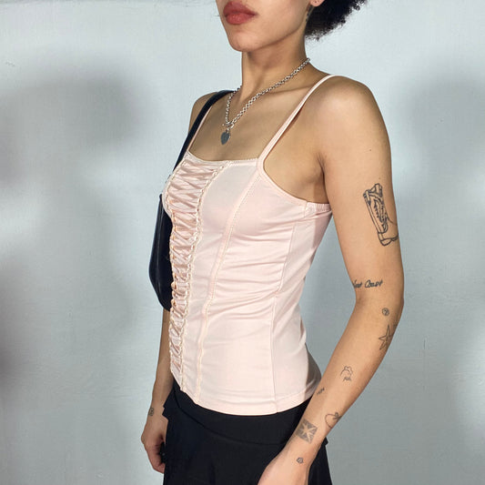 Vintage 90's Coquette Baby Pink Corset Top with Lace Up Detail (S)