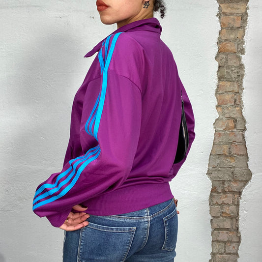 Vintage 2000's Adidas Purple Zip Up Sweater with Turquoise Stripes (M/L)