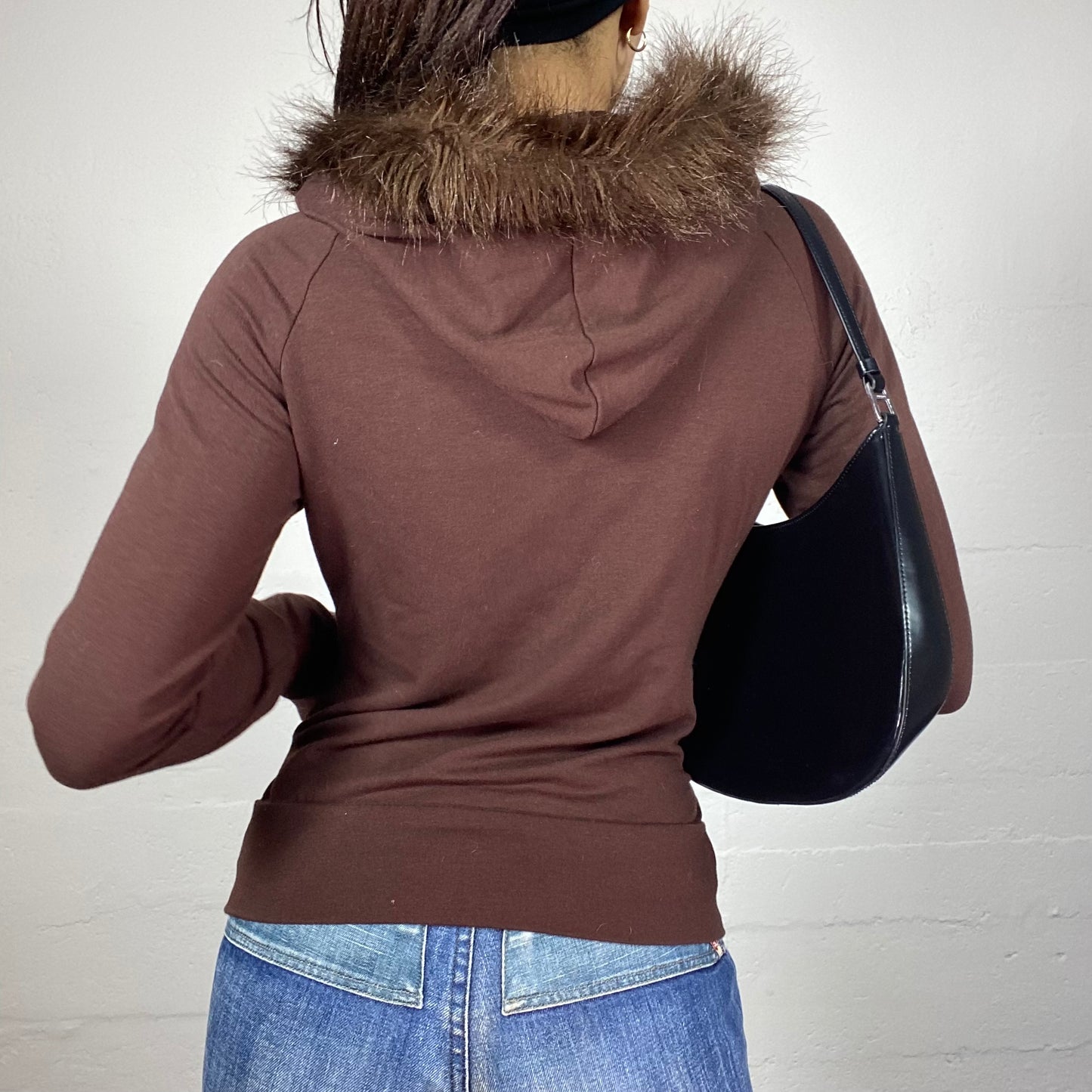 Vintage 2000's College Girl Brown Pullover with Faux Fur Hood Detail (S/M)