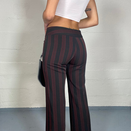 Vintage 90's Office Black Pants with Bordeaux Stripe Print (XS/S)