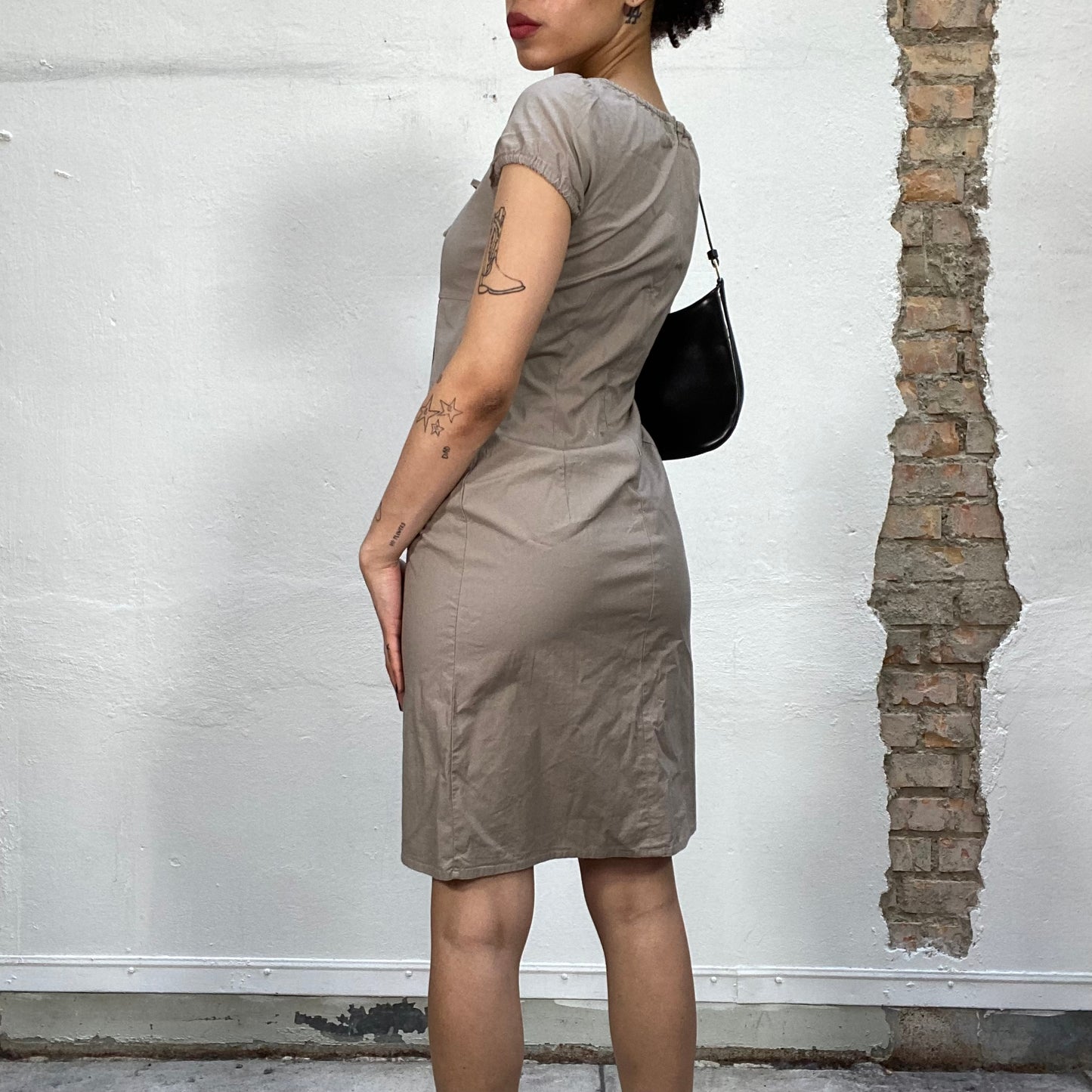 Vintage 2000's Classic Cargo Khaki Dress with Bow Detail (S)