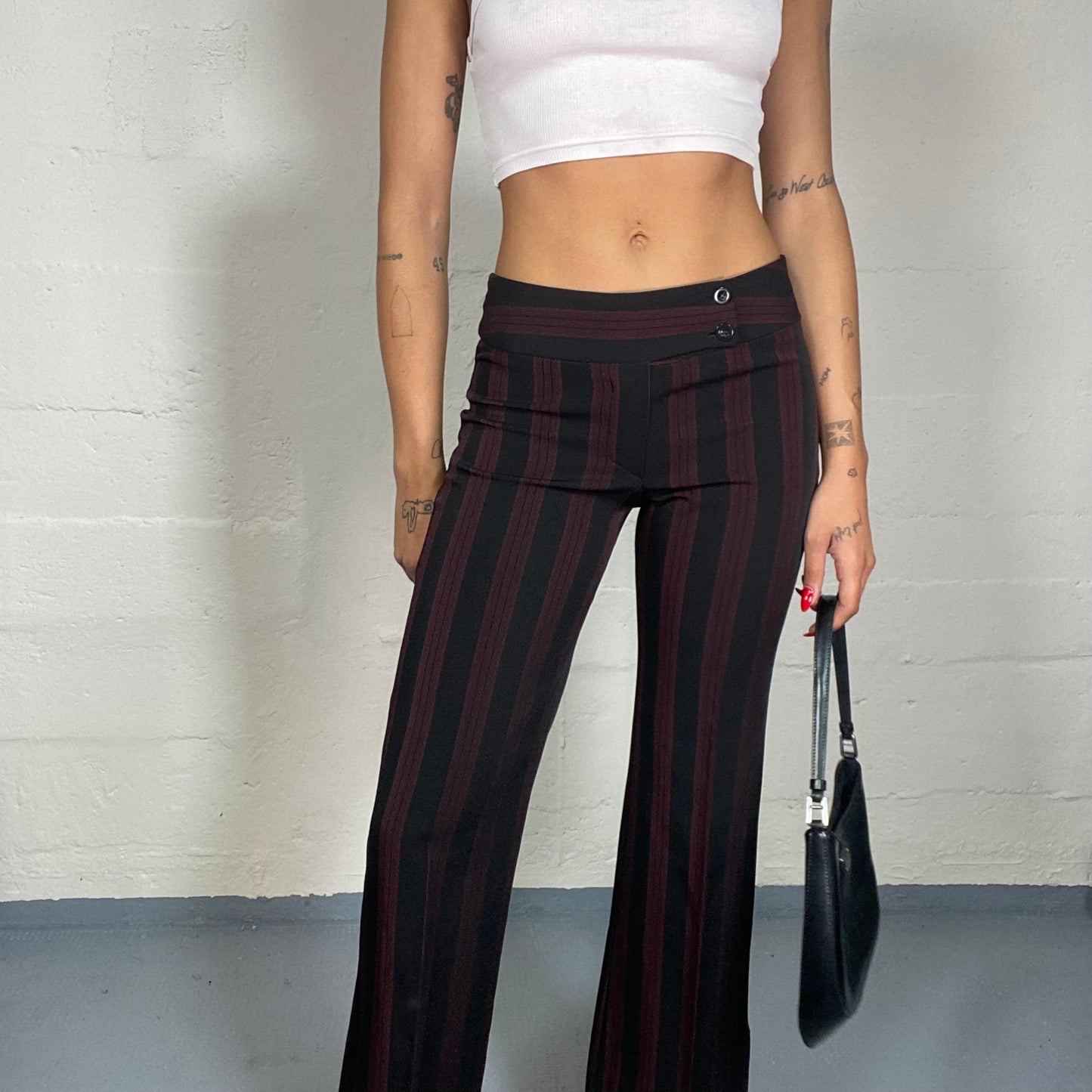 Vintage 90's Office Black Pants with Bordeaux Stripe Print (XS/S)