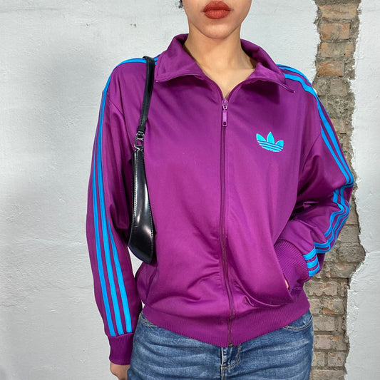 Vintage 2000's Adidas Purple Zip Up Sweater with Turquoise Stripes (M/L)