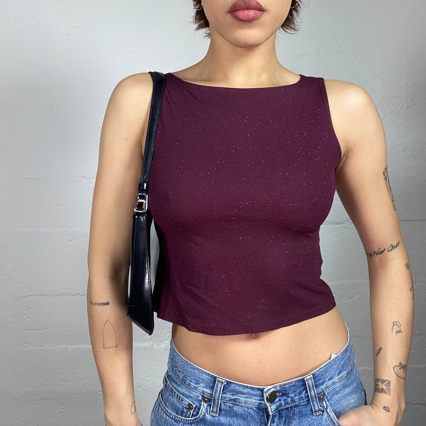 Vintage 90's Clubwear Garnet Top with Glitter Material Detail (S/M)