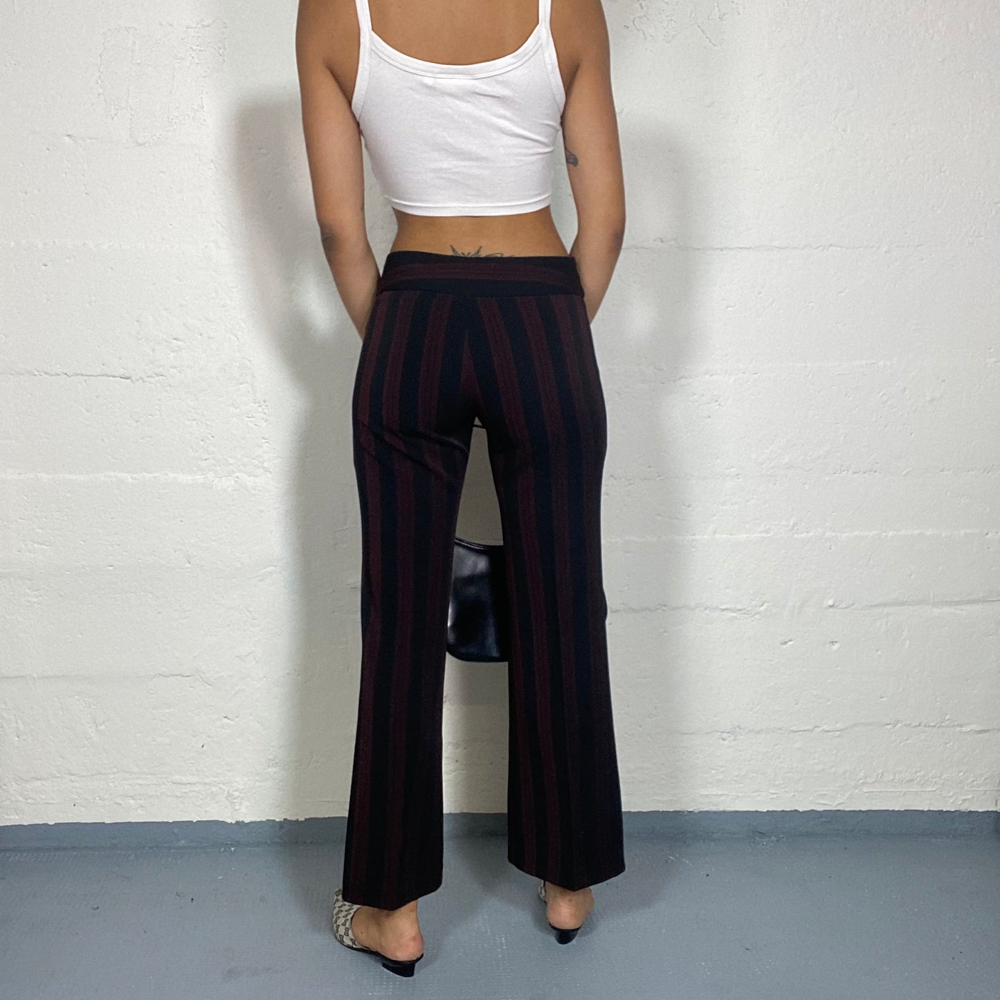 Vintage 90's Office Black Pants with Bordeaux Stripe Print (XS/S)