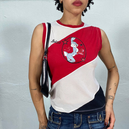 Vintage 2000's Sporty Red and White Mesh Box Bunny Tank Top (S)