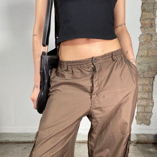 Vintage 2000's Cyber Brown Cargo Pants with Zipper to Shorten (M)